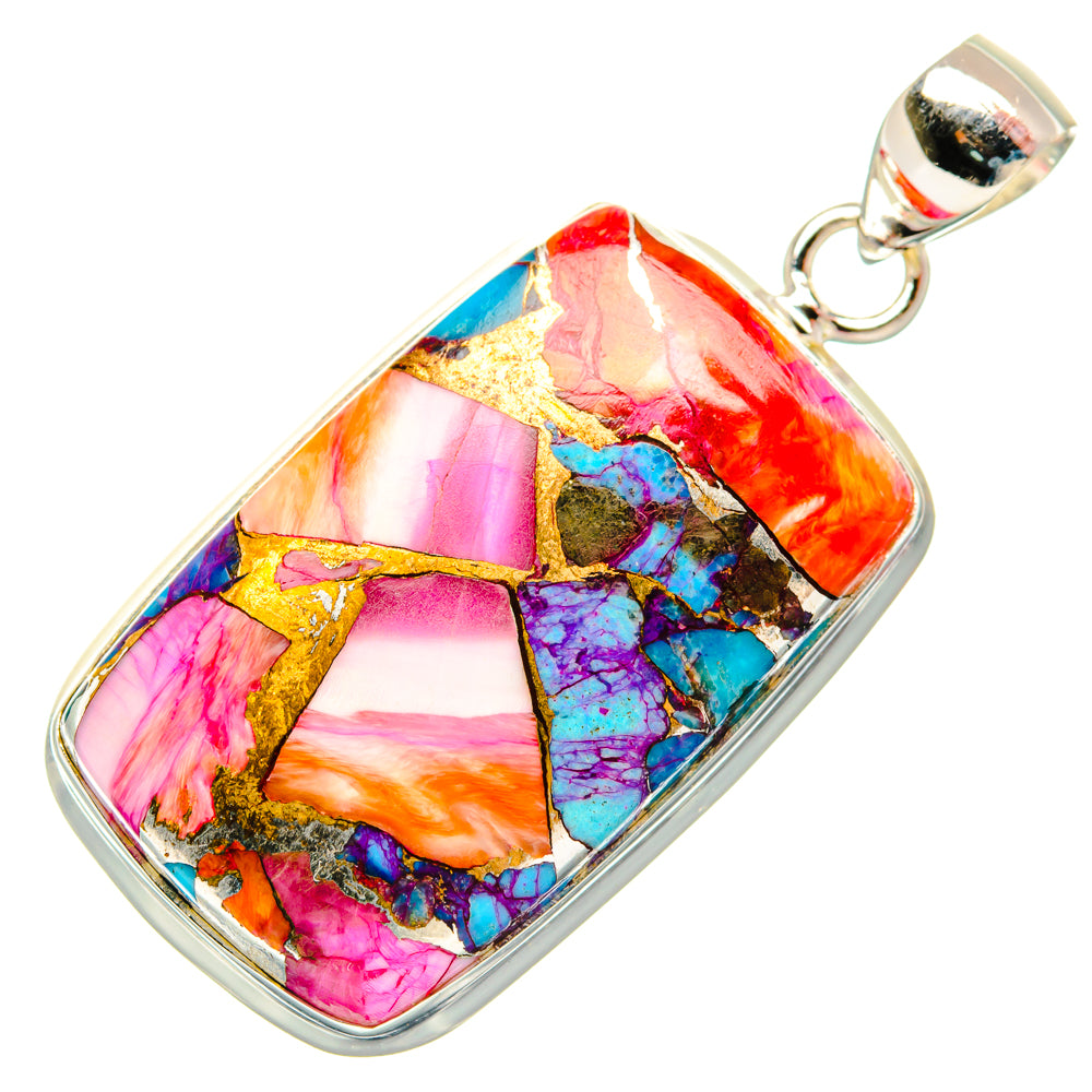 Kingman Pink Dahlia Turquoise Pendants handcrafted by Ana Silver Co - PD29201 - Photo 2