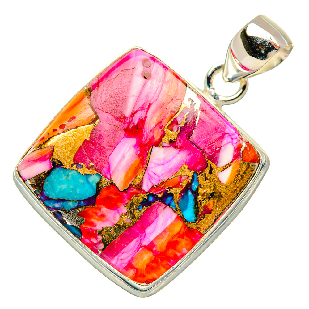 Kingman Pink Dahlia Turquoise Pendants handcrafted by Ana Silver Co - PD29208 - Photo 2