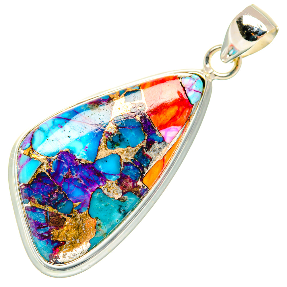 Kingman Pink Dahlia Turquoise Pendants handcrafted by Ana Silver Co - PD29209 - Photo 2