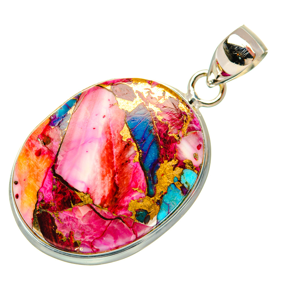 Kingman Pink Dahlia Turquoise Pendants handcrafted by Ana Silver Co - PD29210 - Photo 2
