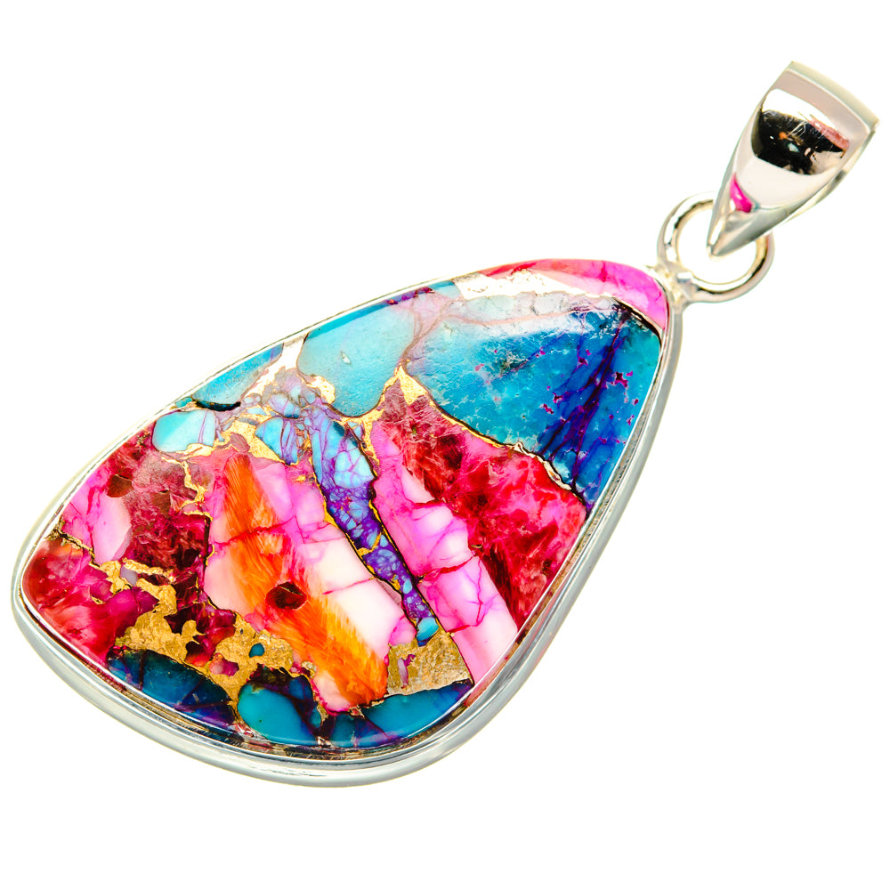 Kingman Pink Dahlia Turquoise Pendants handcrafted by Ana Silver Co - PD29211 - Photo 2