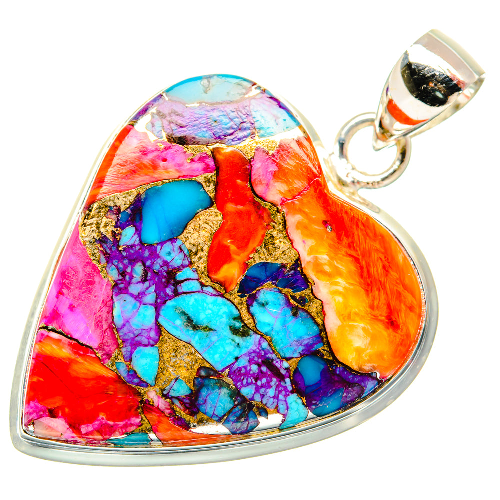 Kingman Pink Dahlia Turquoise Pendants handcrafted by Ana Silver Co - PD29213 - Photo 2