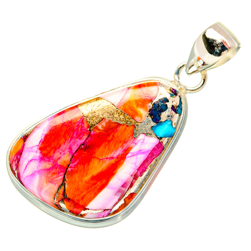 Kingman Pink Dahlia Turquoise Pendants handcrafted by Ana Silver Co - PD29215 - Photo 2