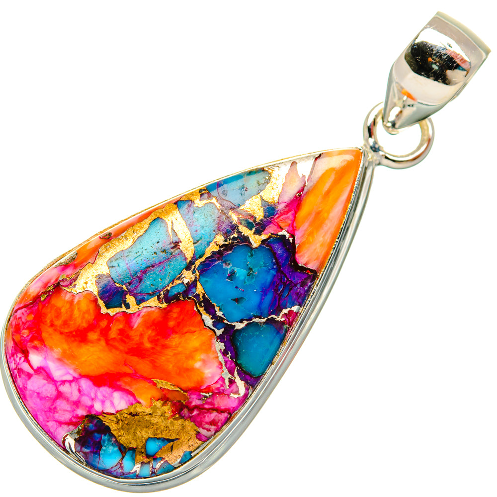 Kingman Pink Dahlia Turquoise Pendants handcrafted by Ana Silver Co - PD29216 - Photo 2