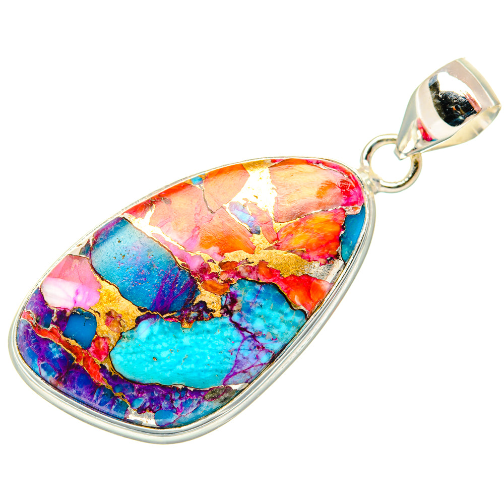 Kingman Pink Dahlia Turquoise Pendants handcrafted by Ana Silver Co - PD29217 - Photo 2