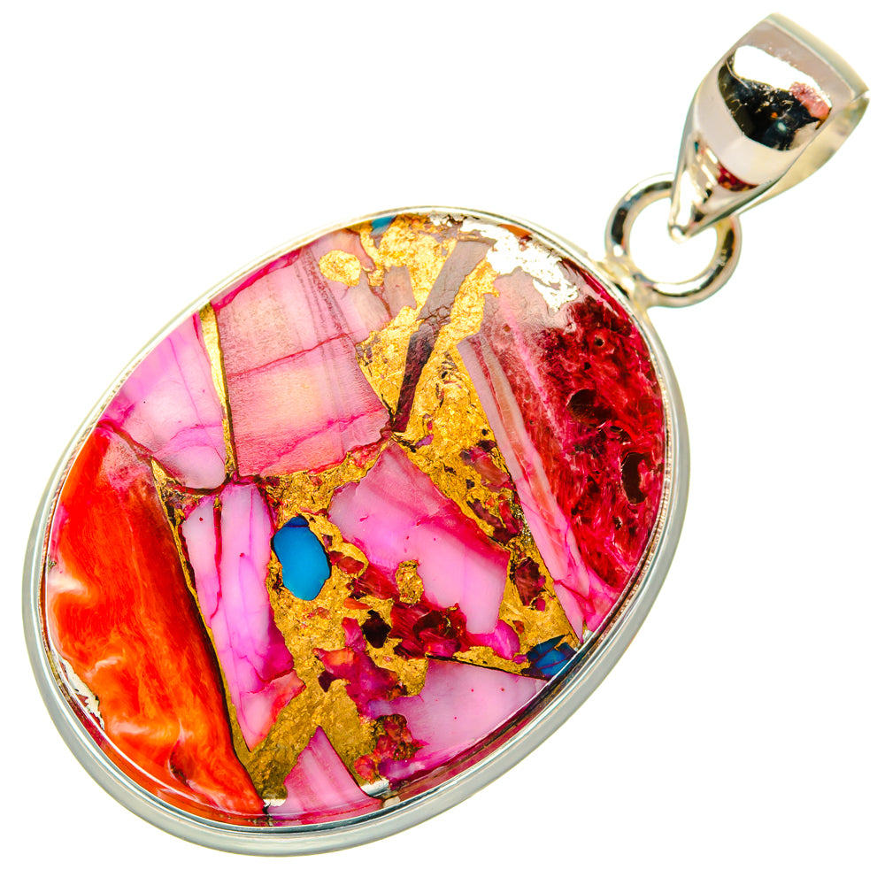 Kingman Pink Dahlia Turquoise Pendants handcrafted by Ana Silver Co - PD29222 - Photo 2