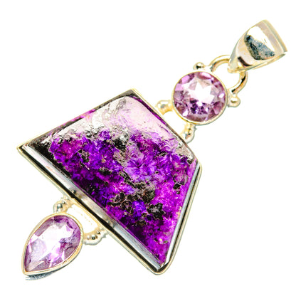 Sterling silver amethyst pendant, rectangular purple center with round and teardrop stones