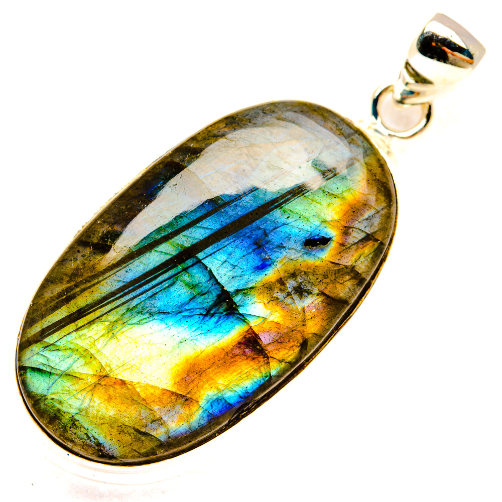 Labradorite pendant in 925 sterling silver teardrop bezel with multicolor iridescence