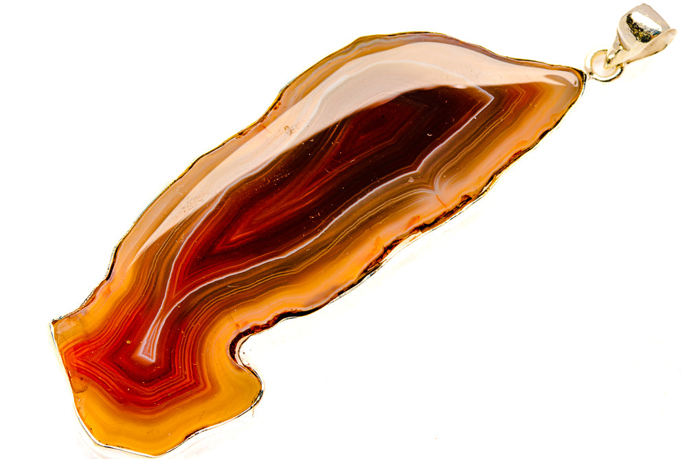 Botswana agate slice pendant with 925 sterling silver bail, polished marbled bands