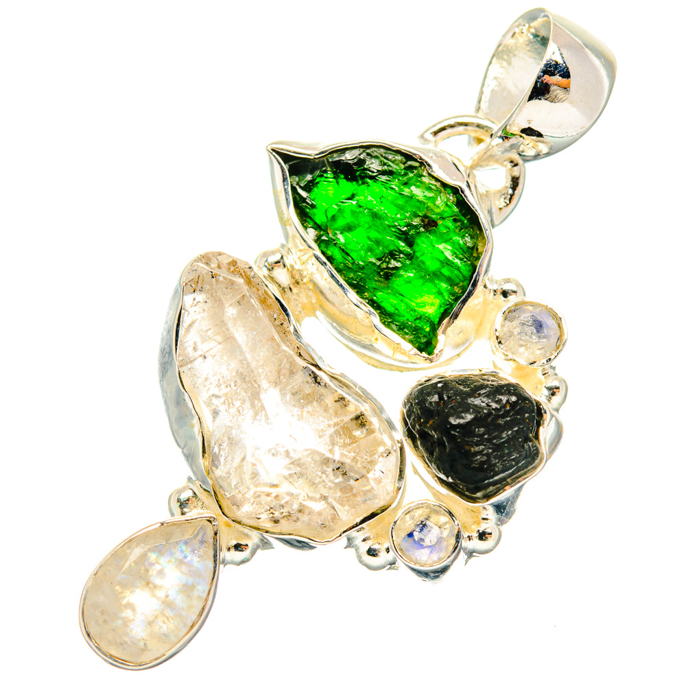 Sterling silver pendant with green center stone, clear crystal and moonstone accents