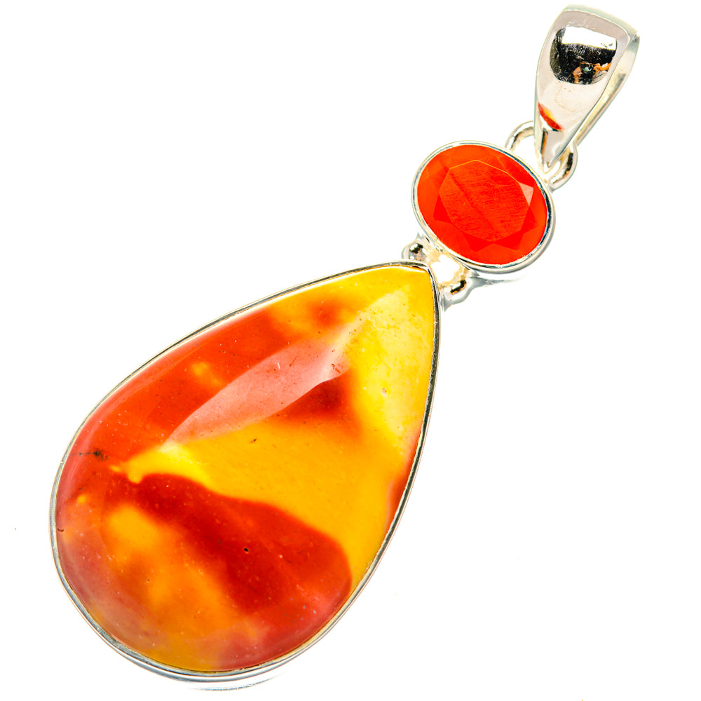 Sterling silver pendant with pear-shaped orange carnelian and round cabochon top