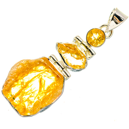 Sterling silver rough citrine pendant with three linked stones and polished bail