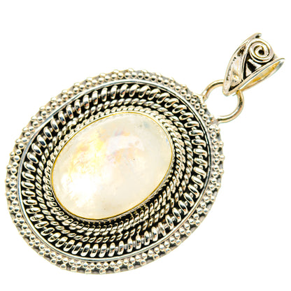 Round bezel moonstone pendant with beaded halo and top scroll bail, 925 sterling silver