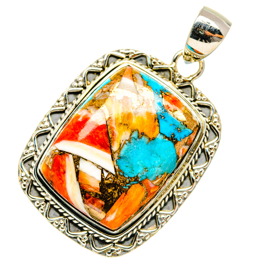 Blue Orange Copper Composite Turquoise Pendants handcrafted by Ana Silver Co - PD29465 - Photo 2