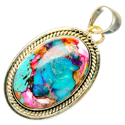 Kingman Pink Dahlia Turquoise Pendants handcrafted by Ana Silver Co - PD29565 - Photo 2
