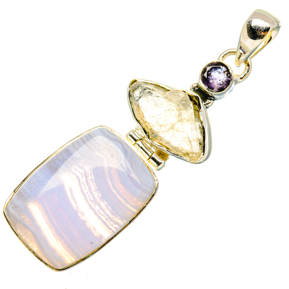 Blue Lace Agate, Rainbow Moonstone, Tanzanite Pendants handcrafted by Ana Silver Co - PD29613 - Photo 2