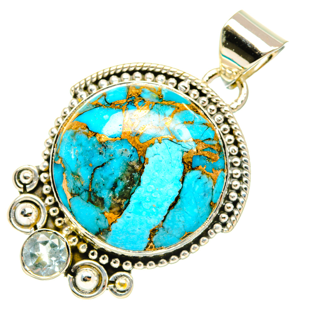 Blue Copper Composite Turquoise Pendants handcrafted by Ana Silver Co - PD29628 - Photo 2