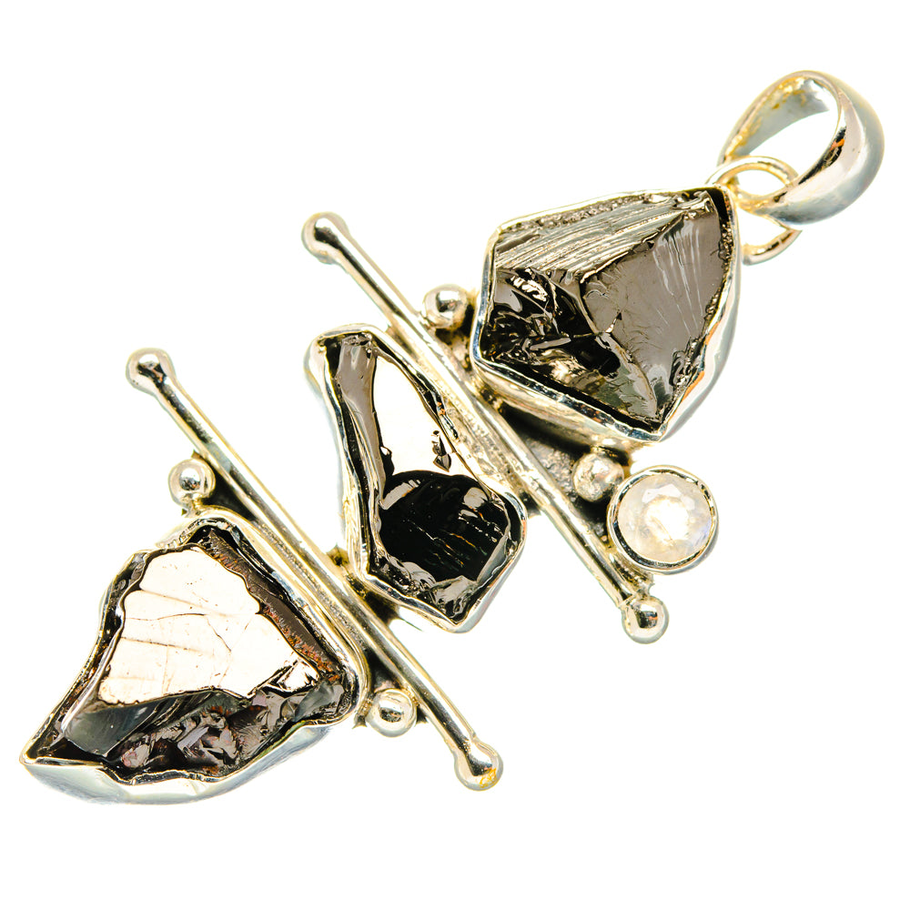 Sterling silver rough-stone pendant with round moonstone cabochon and loop bail
