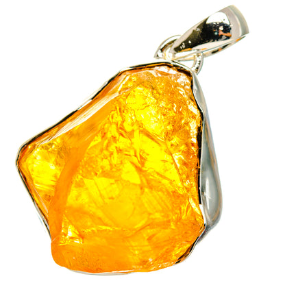 Rough citrine pendant, orange-yellow crystal in 925 sterling silver bezel and bail