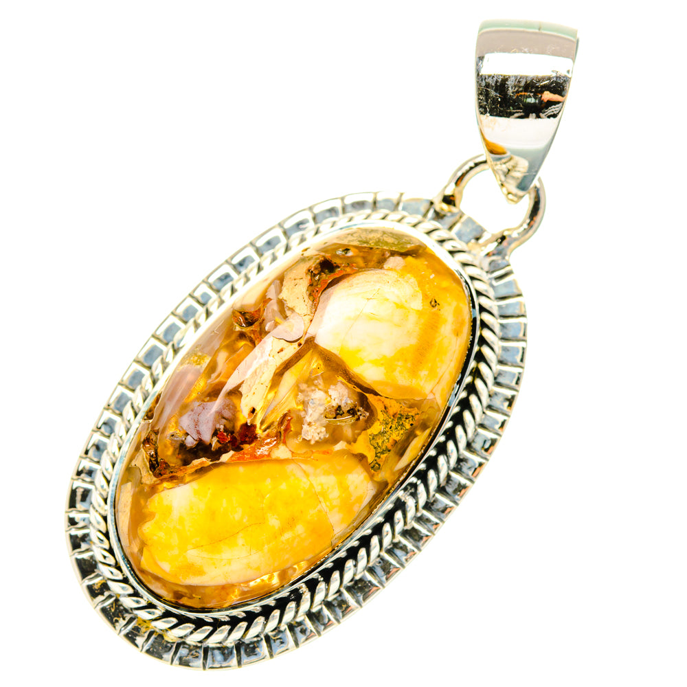 Sterling silver teardrop mookaite pendant, polished bail and bezel-set yellow-orange stone