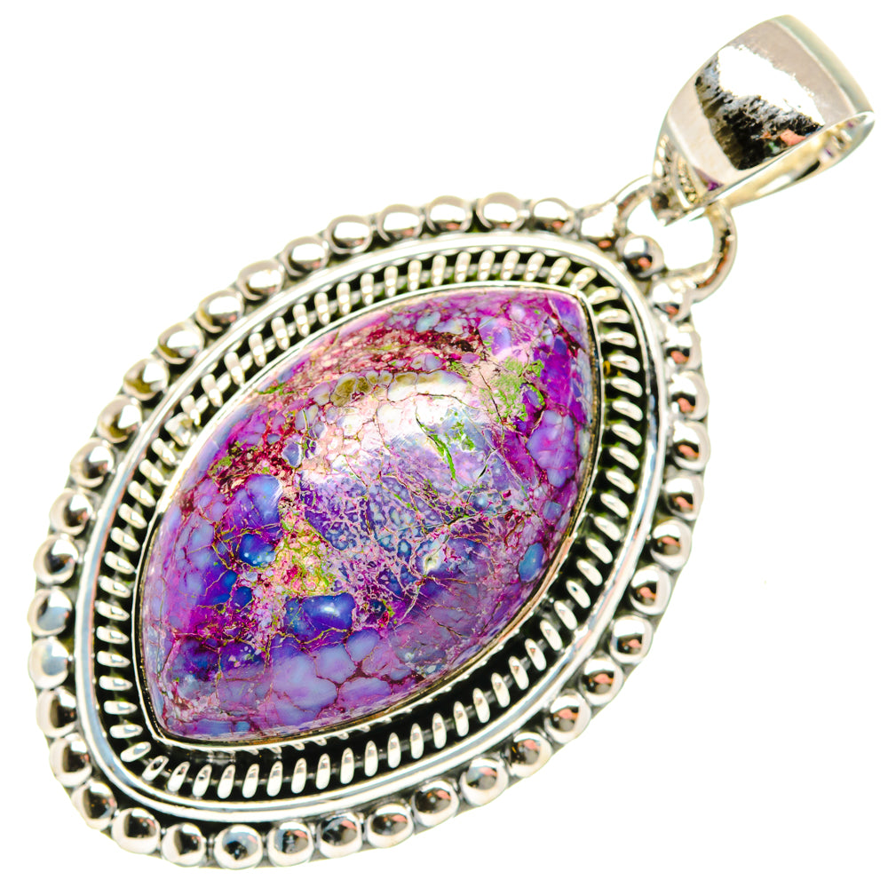 Sterling silver oval turquoise pendant with purple composite stone and ornate rope border