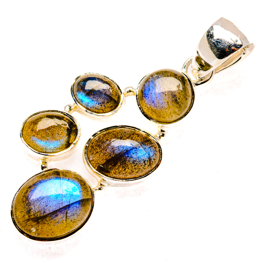Labradorite oval cabochon pendant with five stones in 925 sterling silver bezels