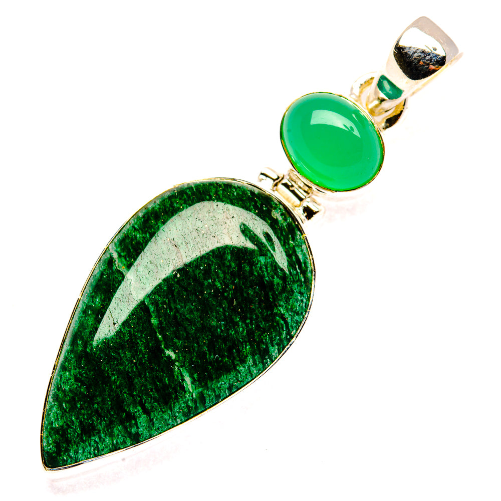 Green teardrop gemstone pendant with round top stone in silver setting
