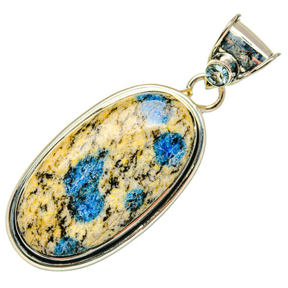 Oval sterling silver pendant with blue azurite stone and raised bail loop