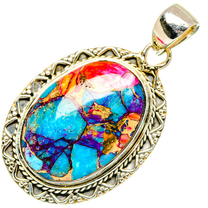 Kingman Pink Dahlia Turquoise Pendants handcrafted by Ana Silver Co - PD29995 - Photo 2
