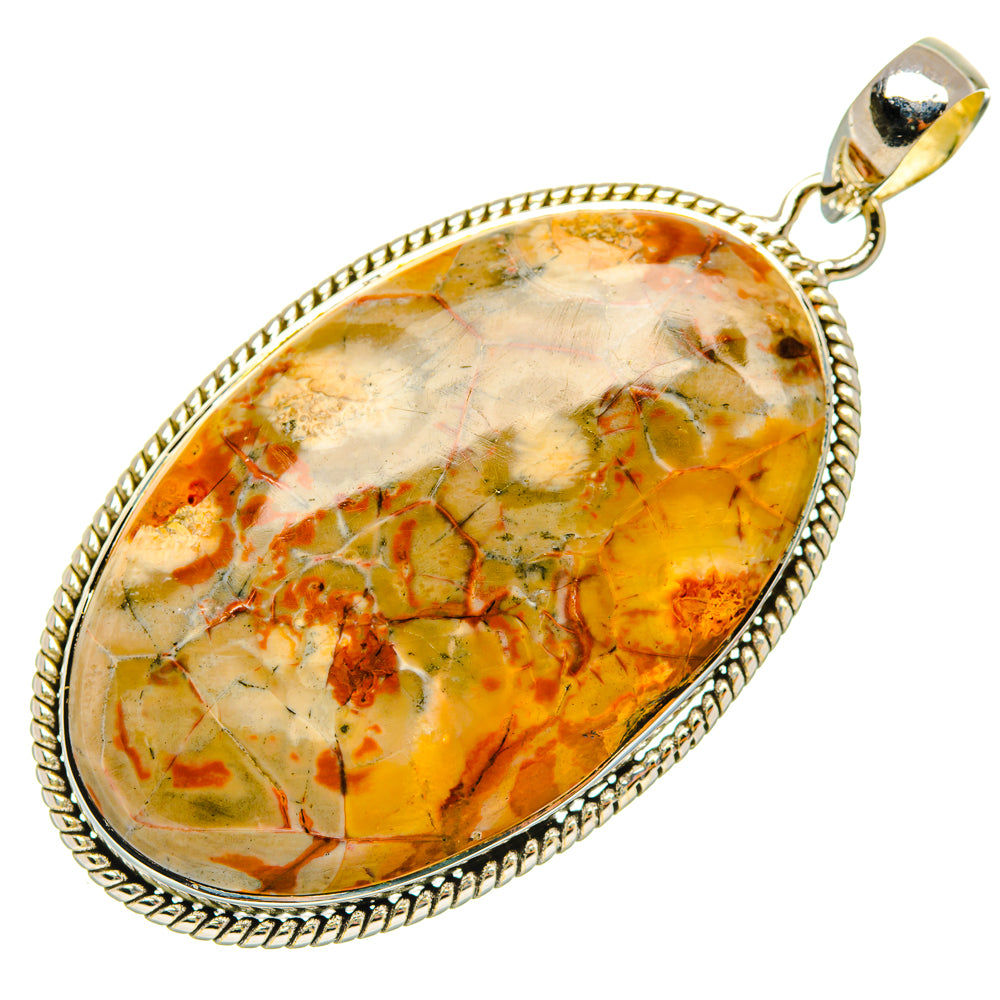 Sterling silver teardrop jasper pendant with yellow-orange mottled stone and loop bail
