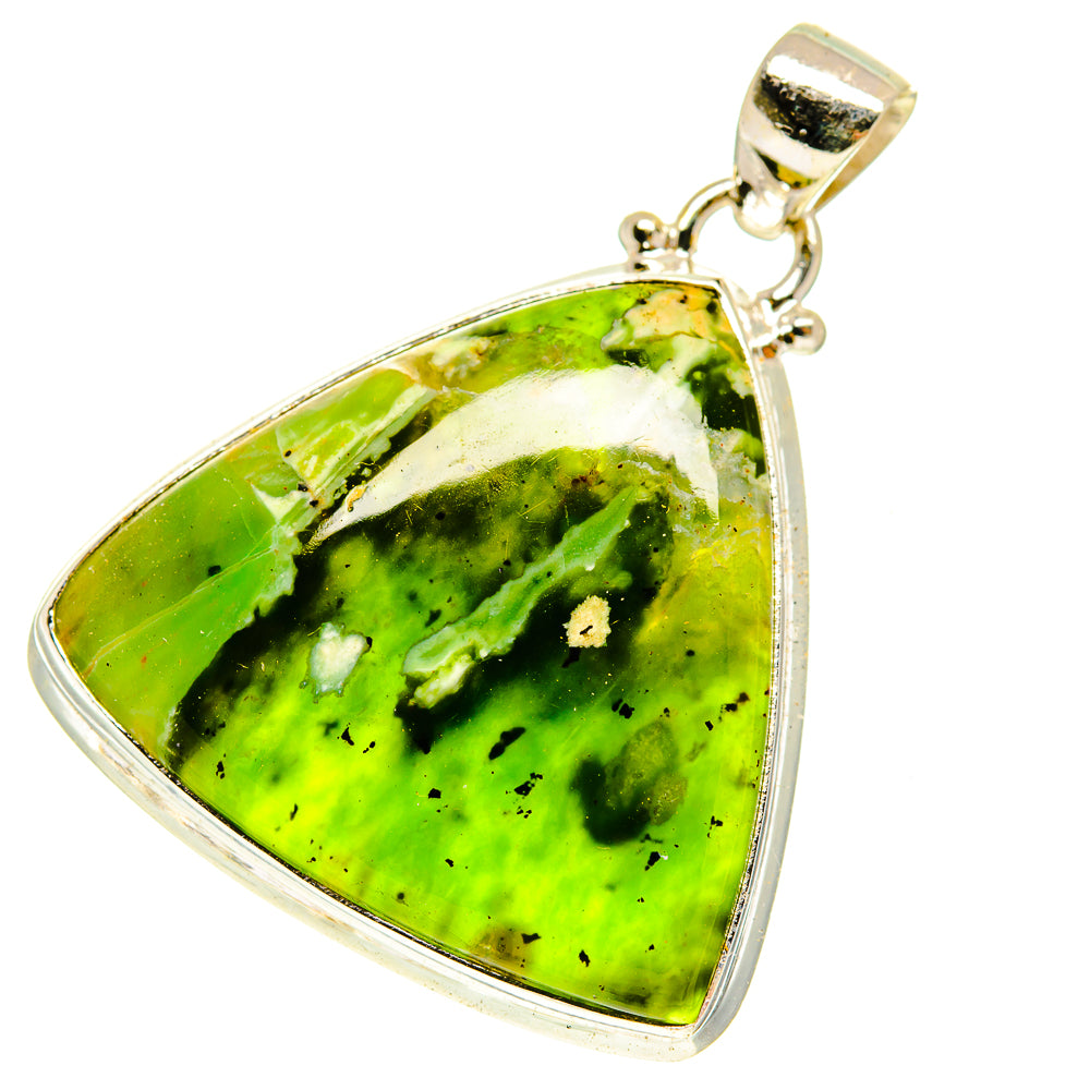 Green opal triangle pendant in 925 sterling silver bezel with hanging bail