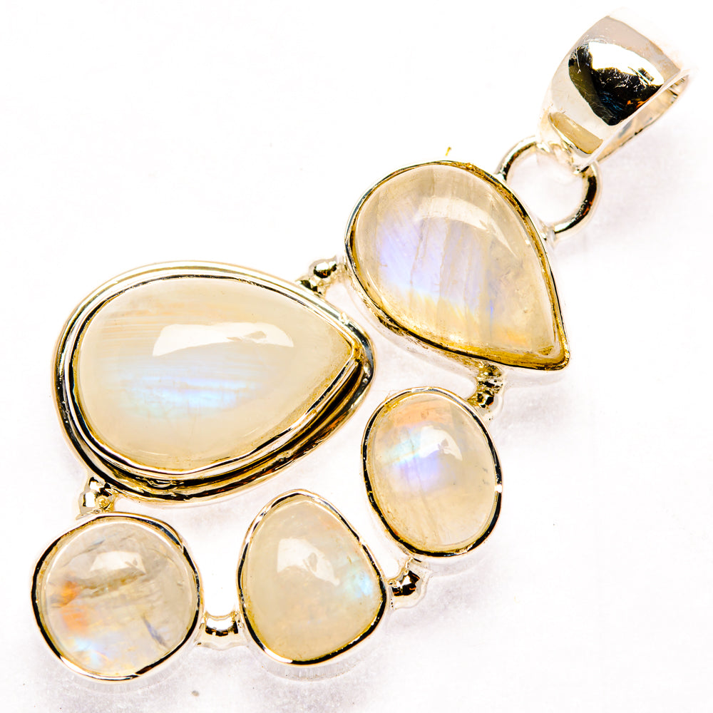 Sterling silver moonstone pendant cluster with oval, teardrop, and round cabochons