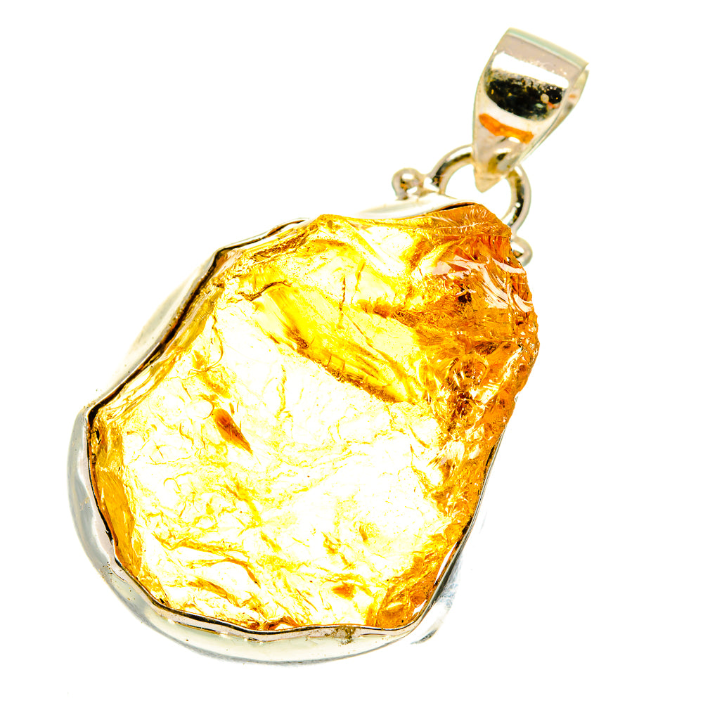 Rough citrine pendant in 925 sterling silver with textured yellow stone and loop bail