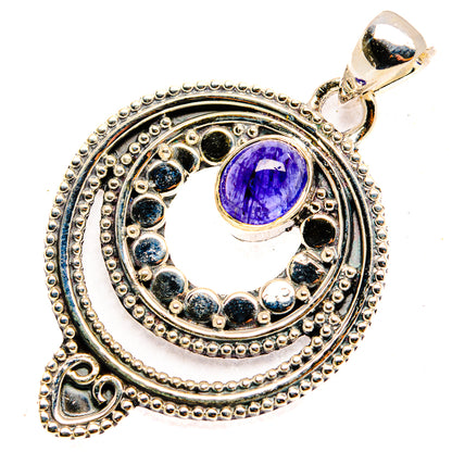 Ornate 925 sterling silver tanzanite pendant with round purple gemstone halo