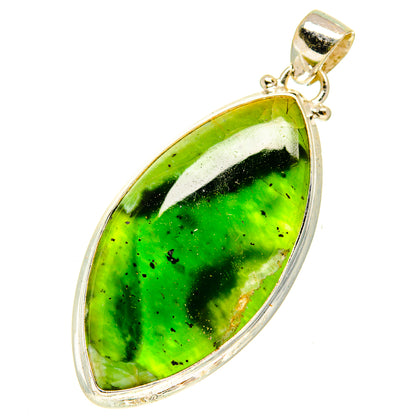 Green opal pendant in 925 sterling silver, teardrop stone bezel with bail