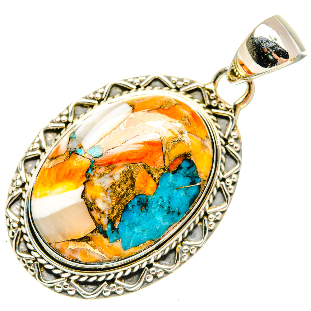 Blue Orange Copper Composite Turquoise Pendants handcrafted by Ana Silver Co - PD30542 - Photo 2