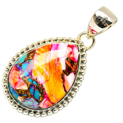 Kingman Pink Dahlia Turquoise Pendants handcrafted by Ana Silver Co - PD30555 - Photo 2