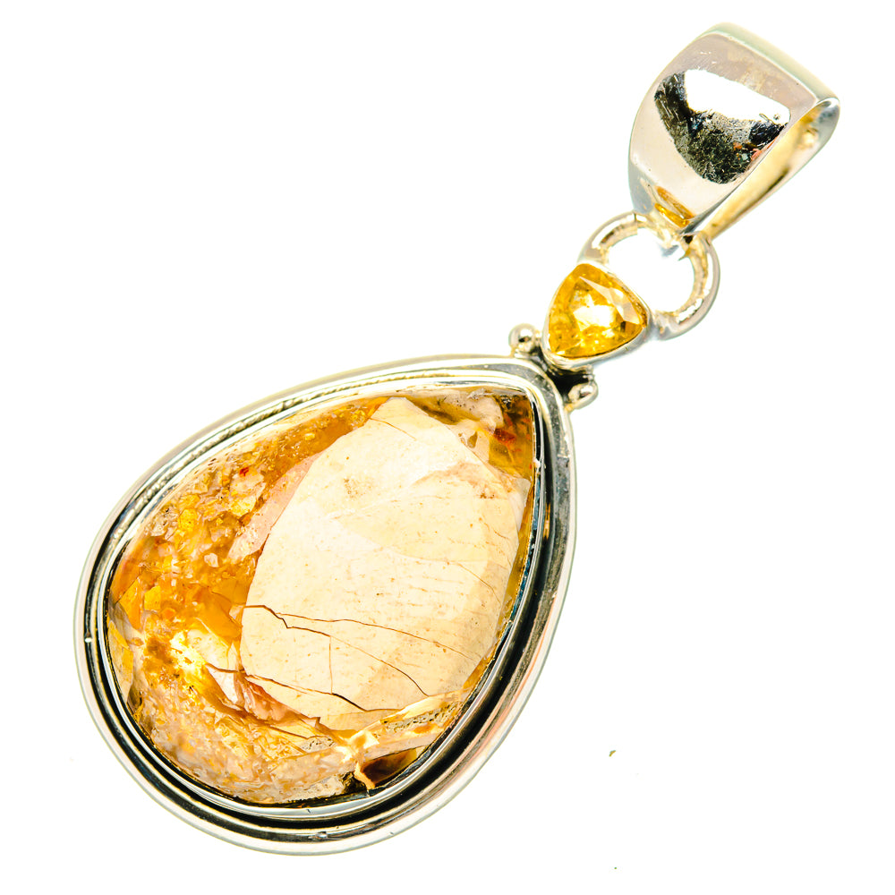 Sterling silver oval pendant with marbled yellow-orange mookaite and small citrine