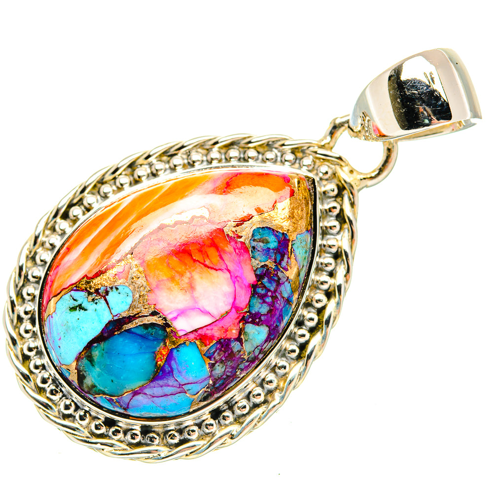 Kingman Pink Dahlia Turquoise Pendants handcrafted by Ana Silver Co - PD30572 - Photo 2