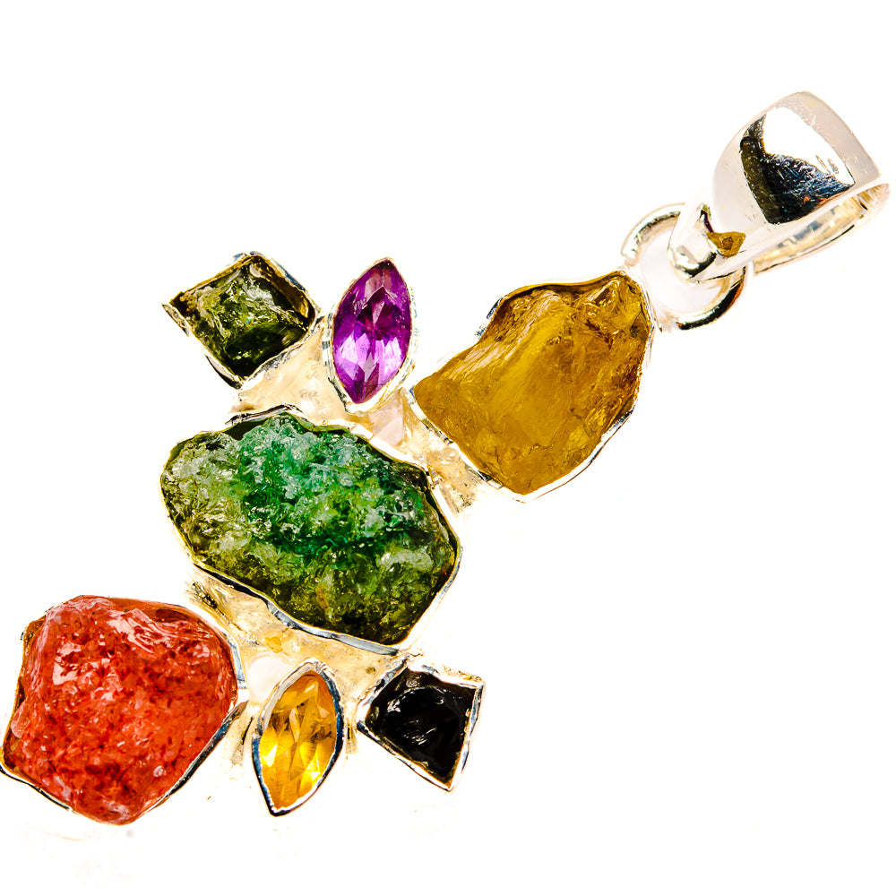 Sterling silver pendant with rough multi-color tourmaline stones and silver setting