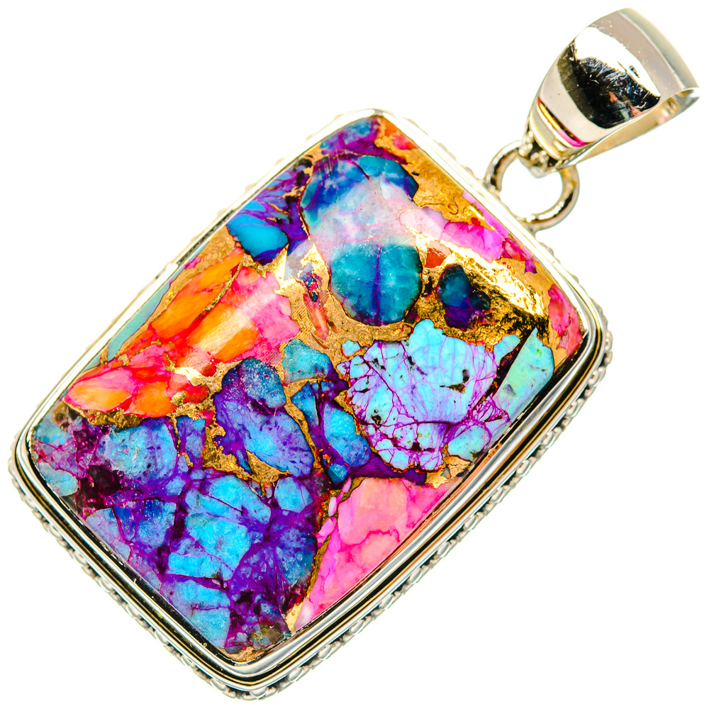 Kingman Pink Dahlia Turquoise Pendants handcrafted by Ana Silver Co - PD30604 - Photo 2