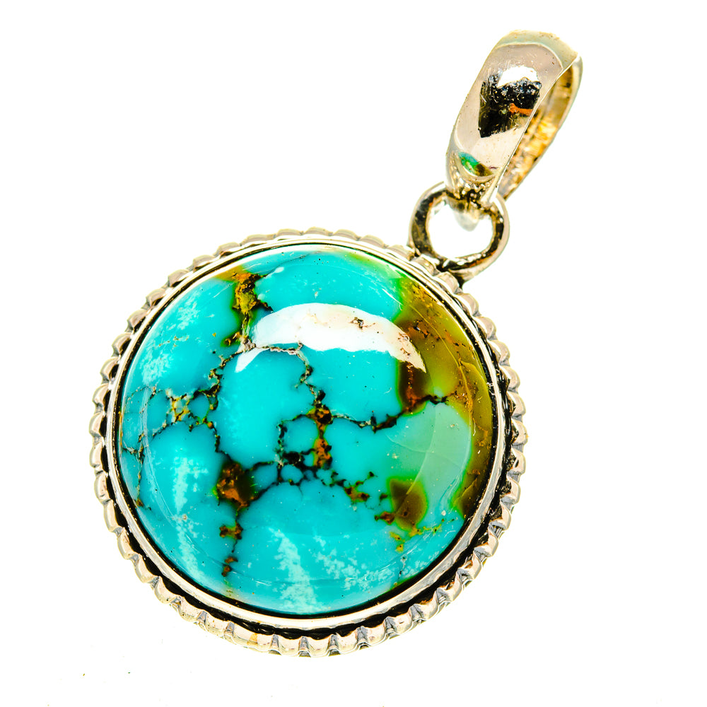 Turquoise cabochon pendant in round sterling silver bezel with bail