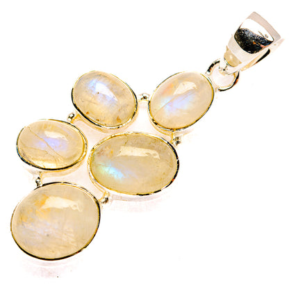925 sterling silver moonstone cluster pendant with oval opalescent stones and bail