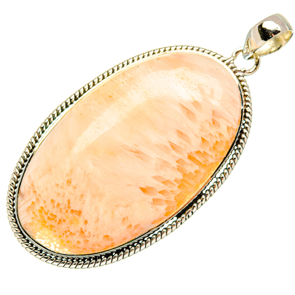Sterling silver teardrop scolecite pendant with peach faceted stone and bail