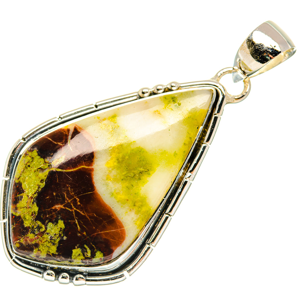 Teardrop stone pendant in 925 sterling silver with green and dark brown marbling