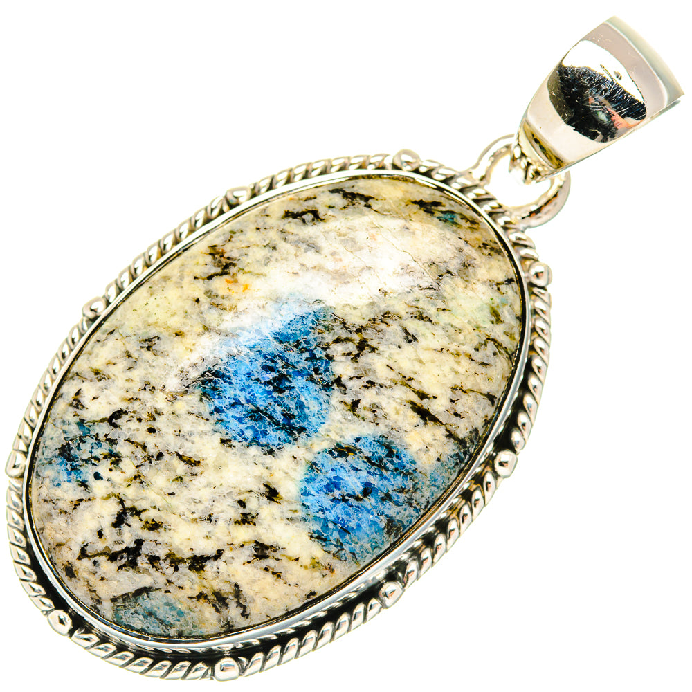 Sterling silver oval pendant with blue azurite matrix stone and loop bail