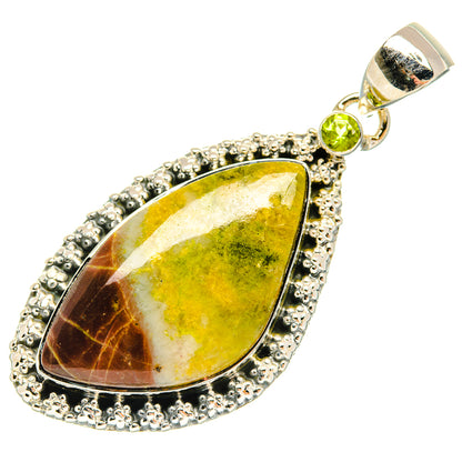 Sterling silver teardrop pendant with green round gemstone and yellow-green center stone
