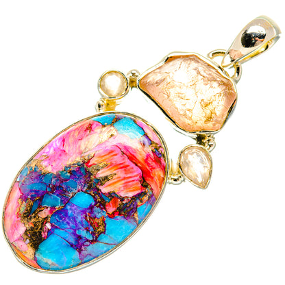 Kingman Pink Dahlia Turquoise Pendants handcrafted by Ana Silver Co - PD30807 - Photo 2