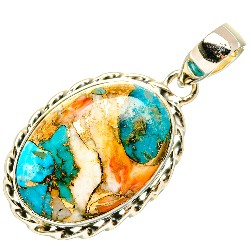Kingman Pink Dahlia Turquoise Pendants handcrafted by Ana Silver Co - PD30825 - Photo 2