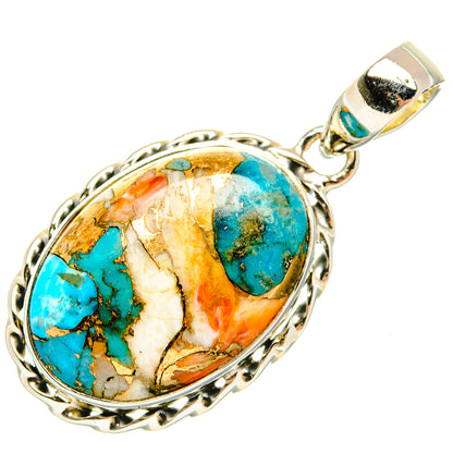 Kingman Pink Dahlia Turquoise Pendants handcrafted by Ana Silver Co - PD30825 - Photo 2